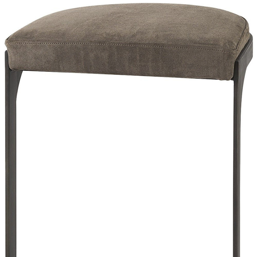 Dark Brown Leather C Shape Metal Bar Stool