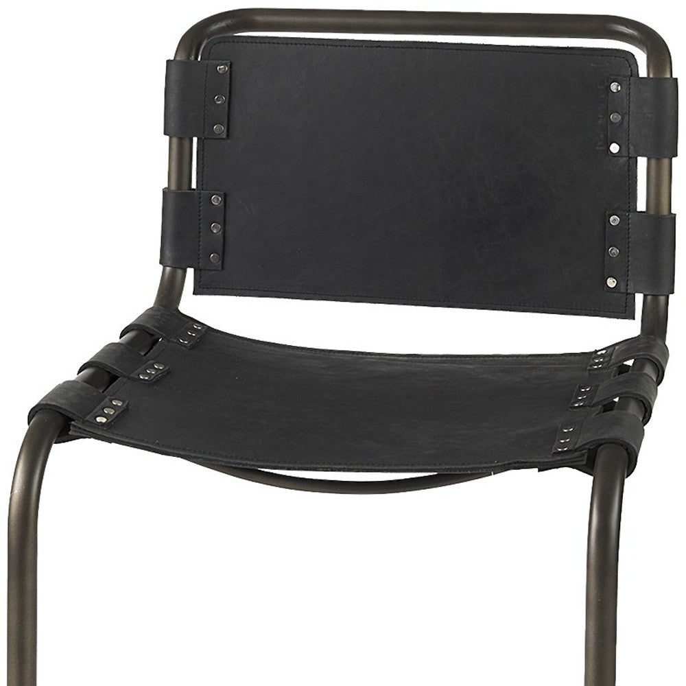 Black Leather Iron Framed Counter Stool
