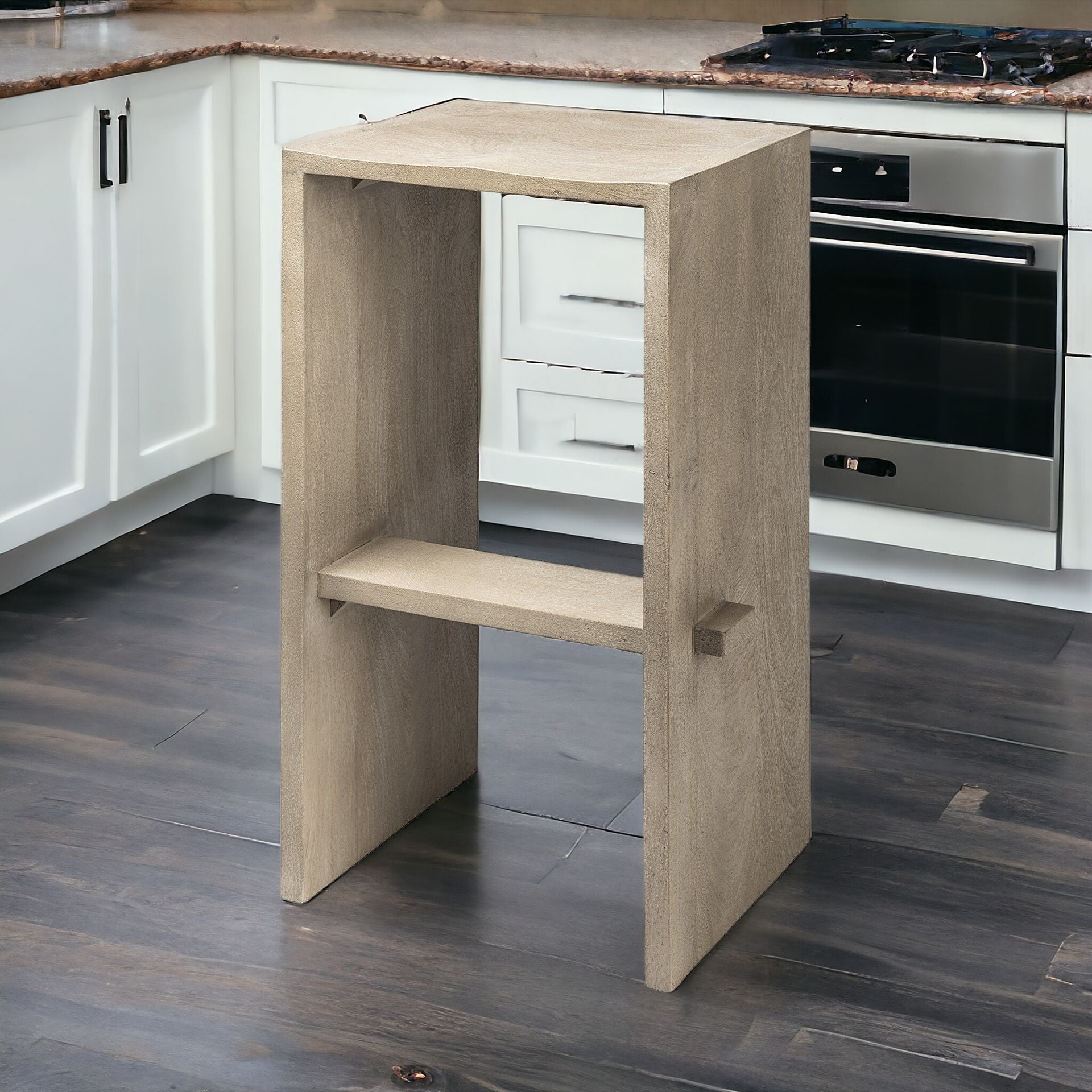 30" Minimal Cool Gray Brown Wood Bar Stool