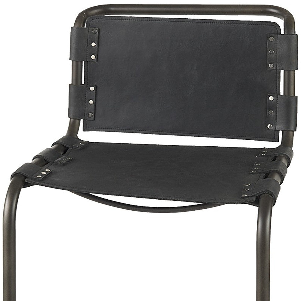 Black Leather Iron Framed Bar Stool