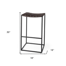 Dark Brown Woven Leather Bar Stool