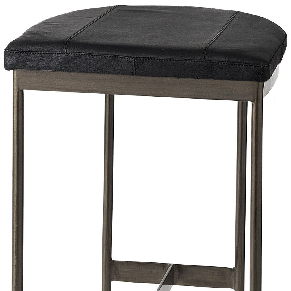 Black Leather Bar Stool With Gold Metal Frame