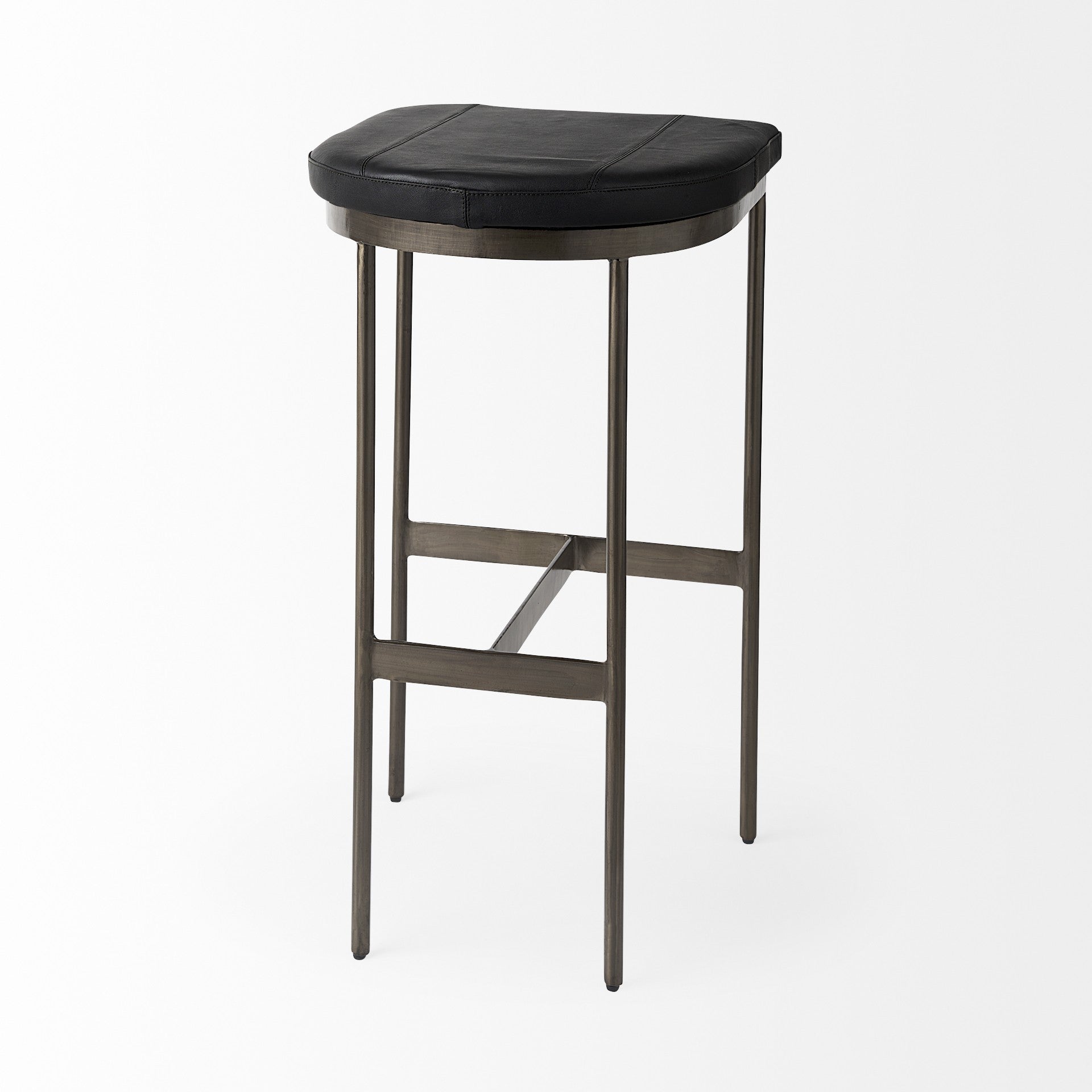 Black Leather Bar Stool With Gold Metal Frame