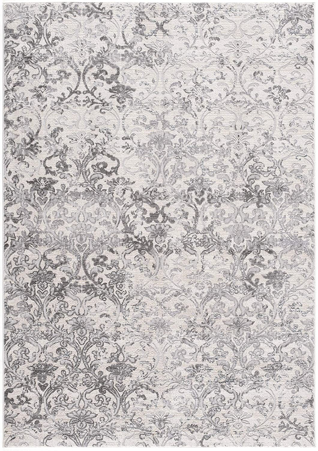 5’ X 8’ Cream And Gray Faded Filigree Area Rug