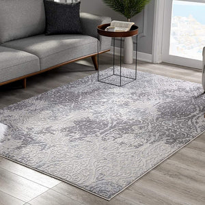 4’ X 6’ Cream And Gray Tinted Ogee Pattern Area Rug