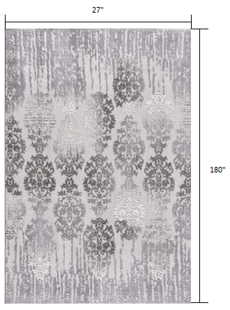 2’ X 10’ Gray Dripping Damask Runner Rug