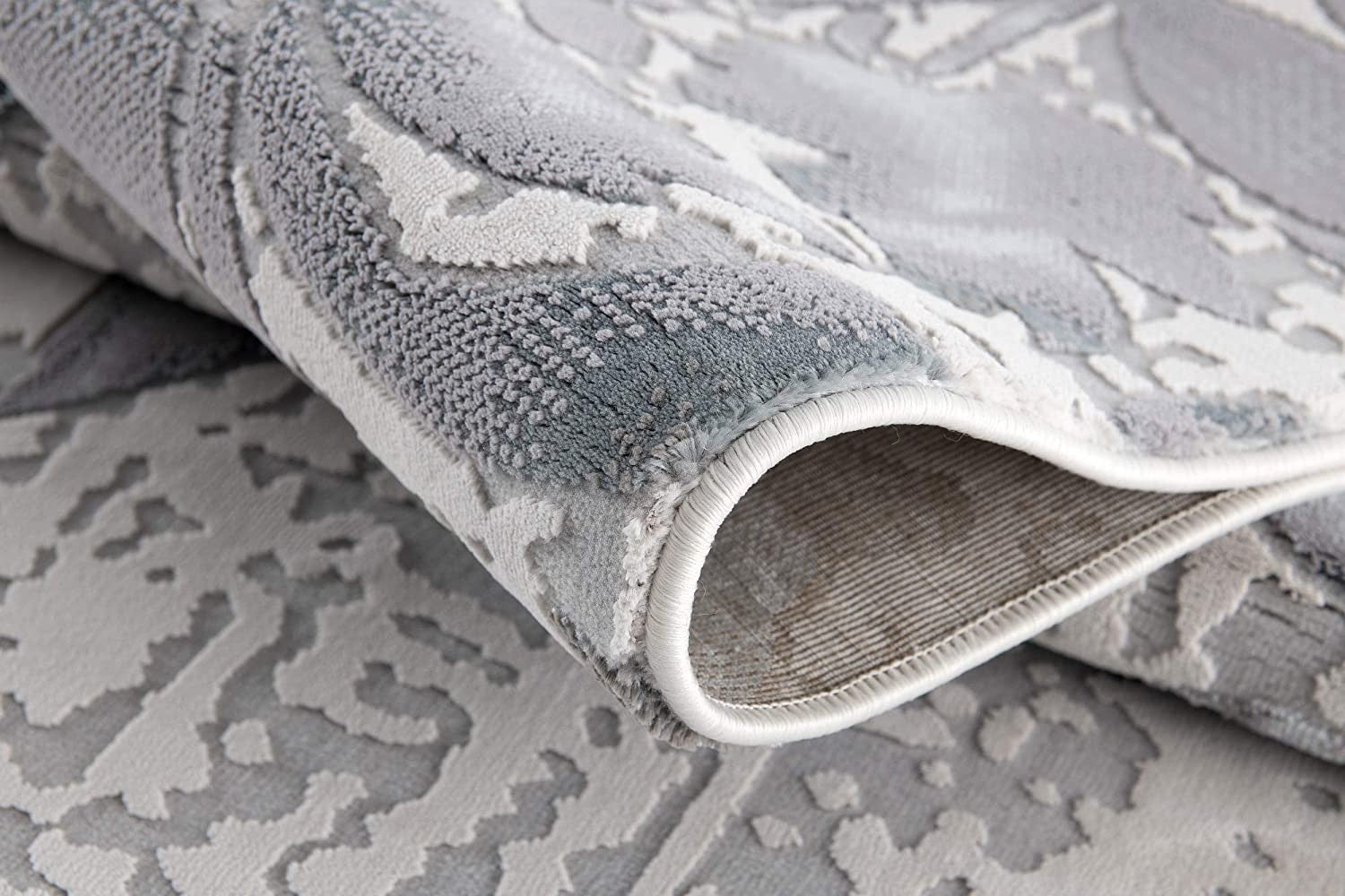 5’ X 8’ Blue And Gray Floral Filigree Area Rug