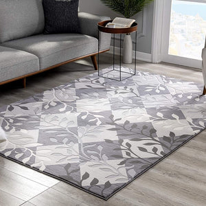 4’ X 6’ Gray Diamond And Vines Area Rug