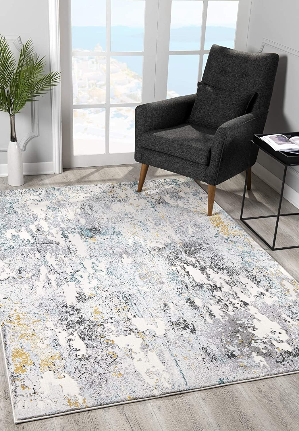 5’ X 8’ Gray Distressed Modern Abstract Area Rug
