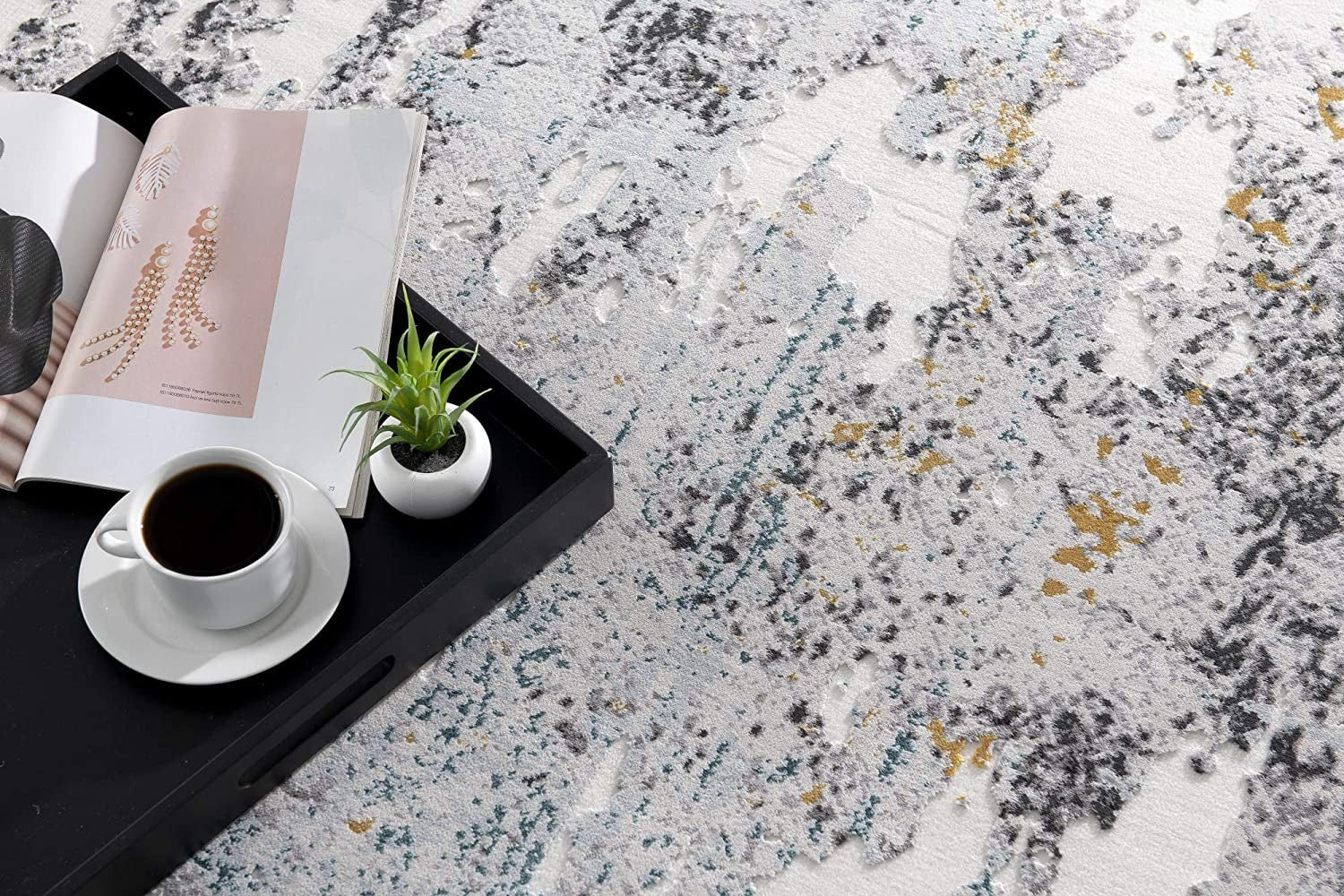 5’ X 8’ Gray Distressed Modern Abstract Area Rug