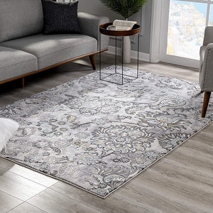 5’ X 8’ Gray Modern Jacobean Floral Area Rug