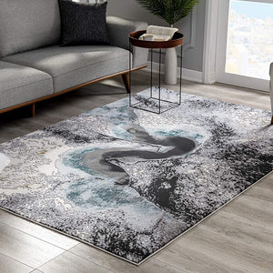 5’ X 8’ Black And Gray Abstract Whirlpool Area Rug