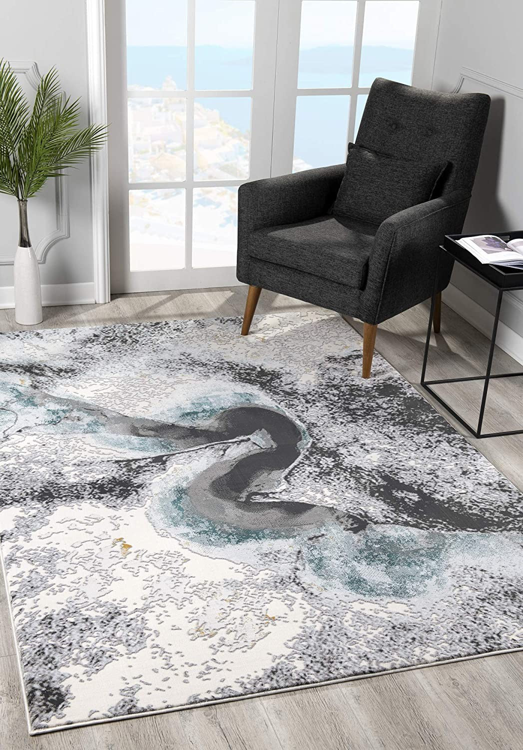 5’ X 8’ Black And Gray Abstract Whirlpool Area Rug