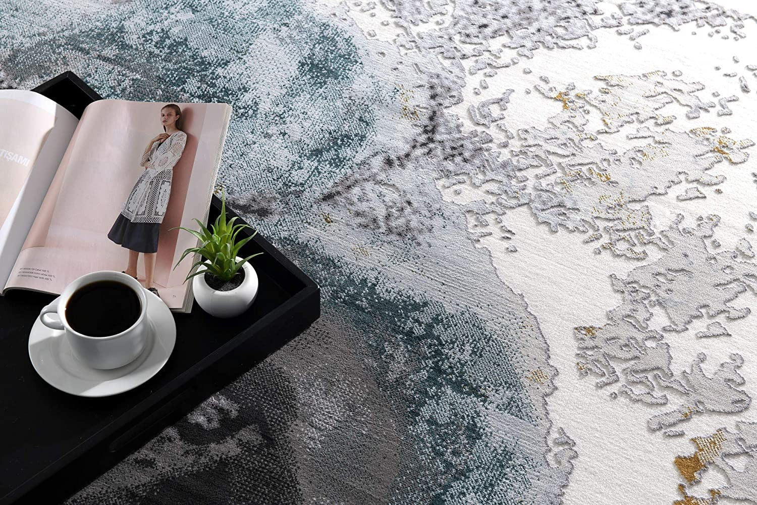 5’ X 8’ Black And Gray Abstract Whirlpool Area Rug