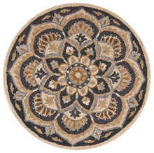 4’ Round Black Flower Blossom Area Rug