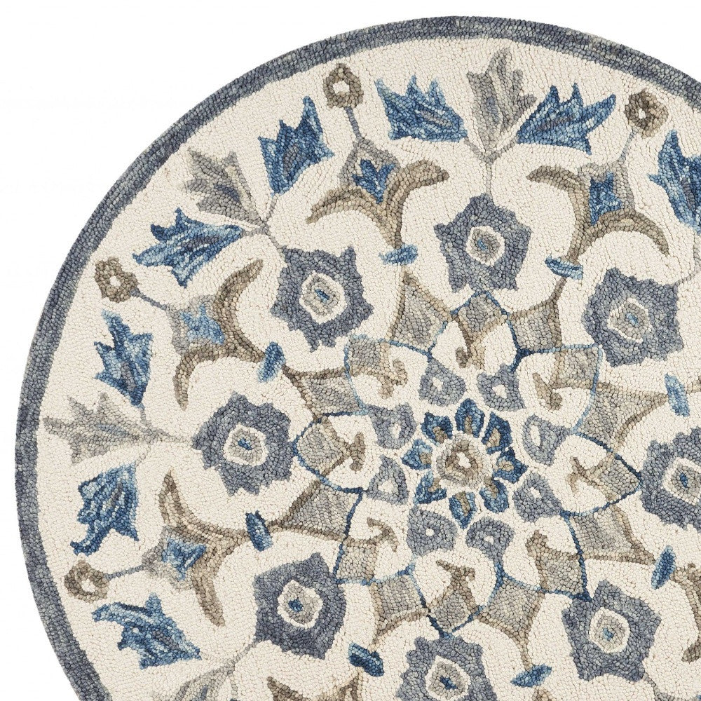 6’ Round Blue Floral Oasis Area Rug