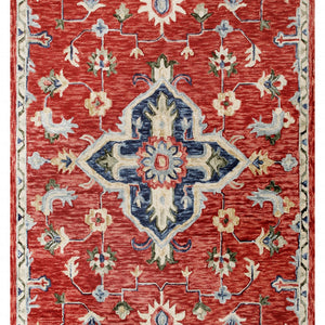 5’ X 7’ Red And Blue Floral Medallion Area Rug