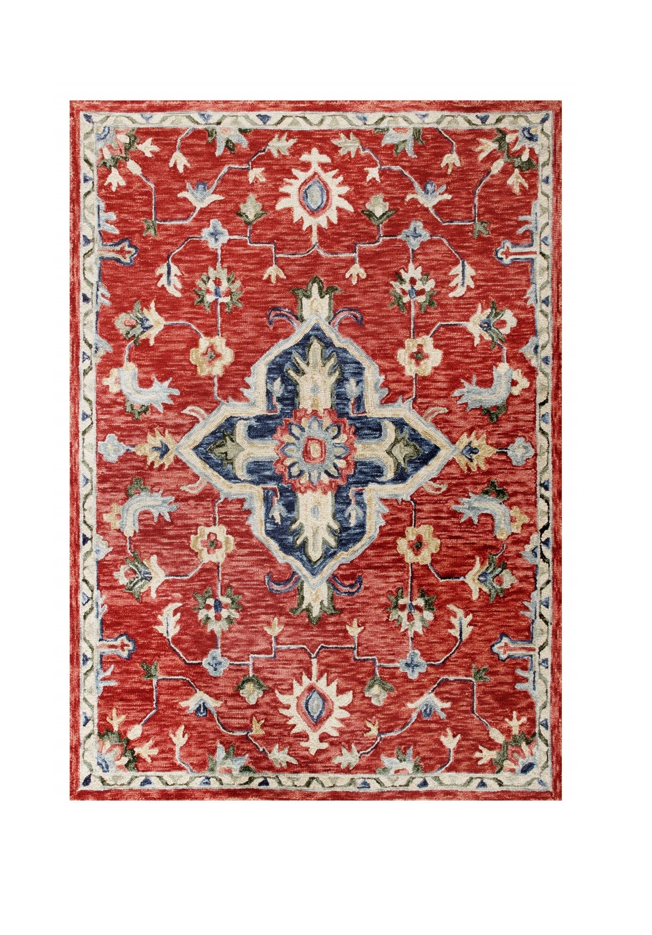 5’ X 7’ Red And Blue Floral Medallion Area Rug