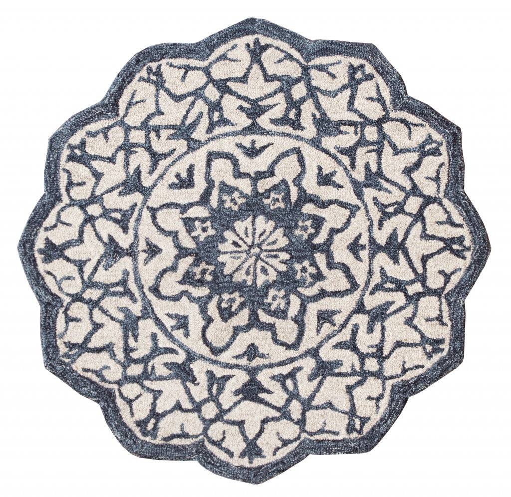 Navy And White Decorative Hearth Rug - 2’ x 4’
