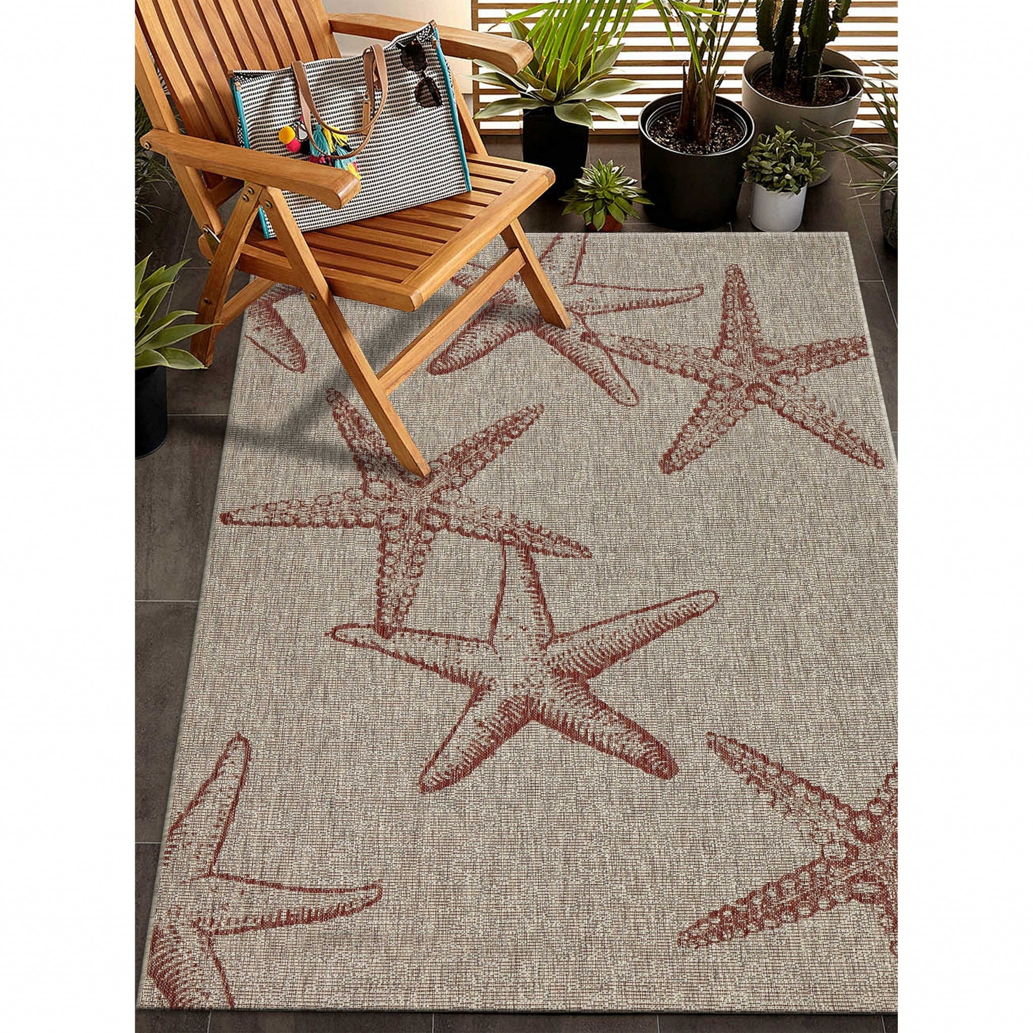 Beige Indoor Outdoor Area Rug - 5' x 7'