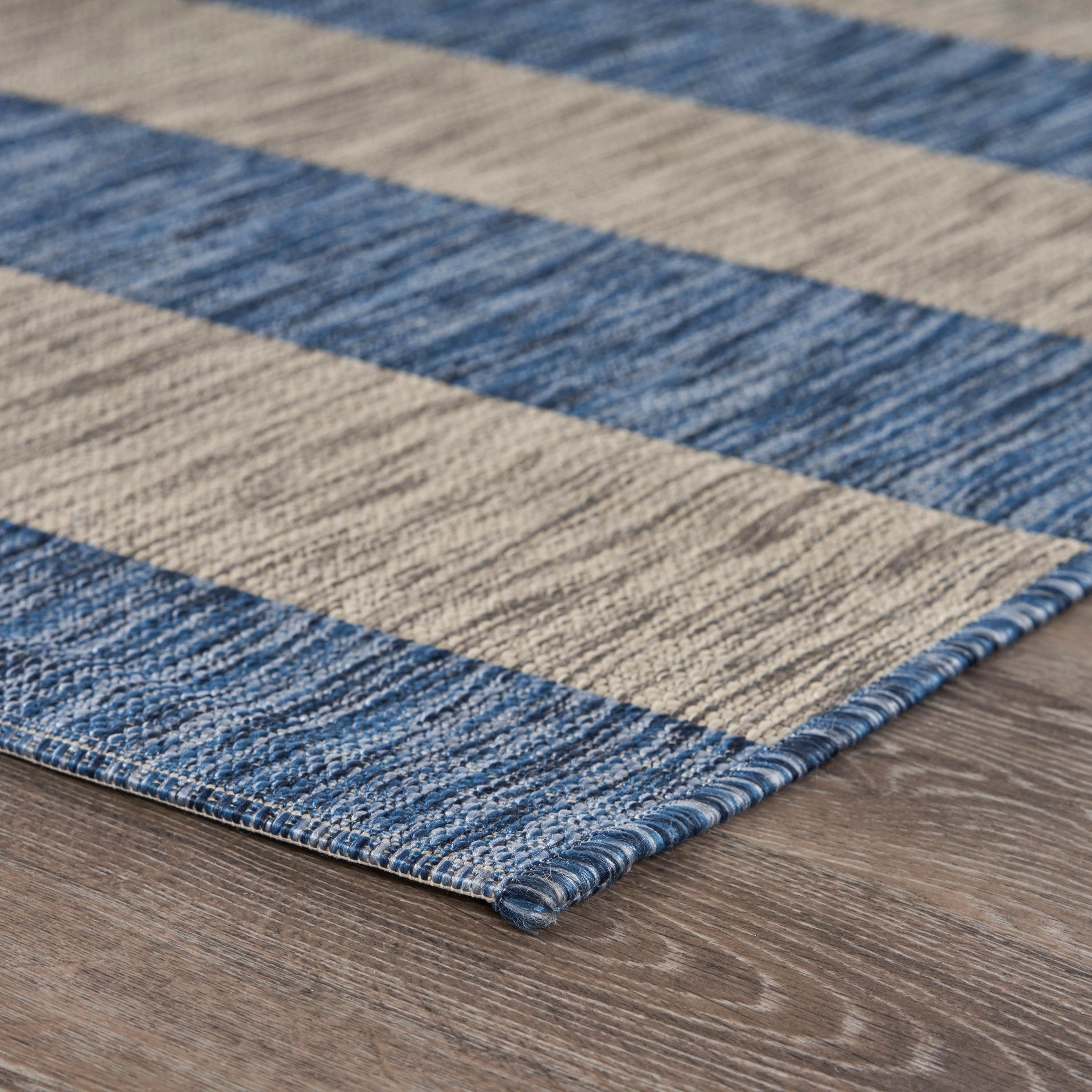 5' X 7' Navy/Gray Striped Indoor Outdoor Area Rug