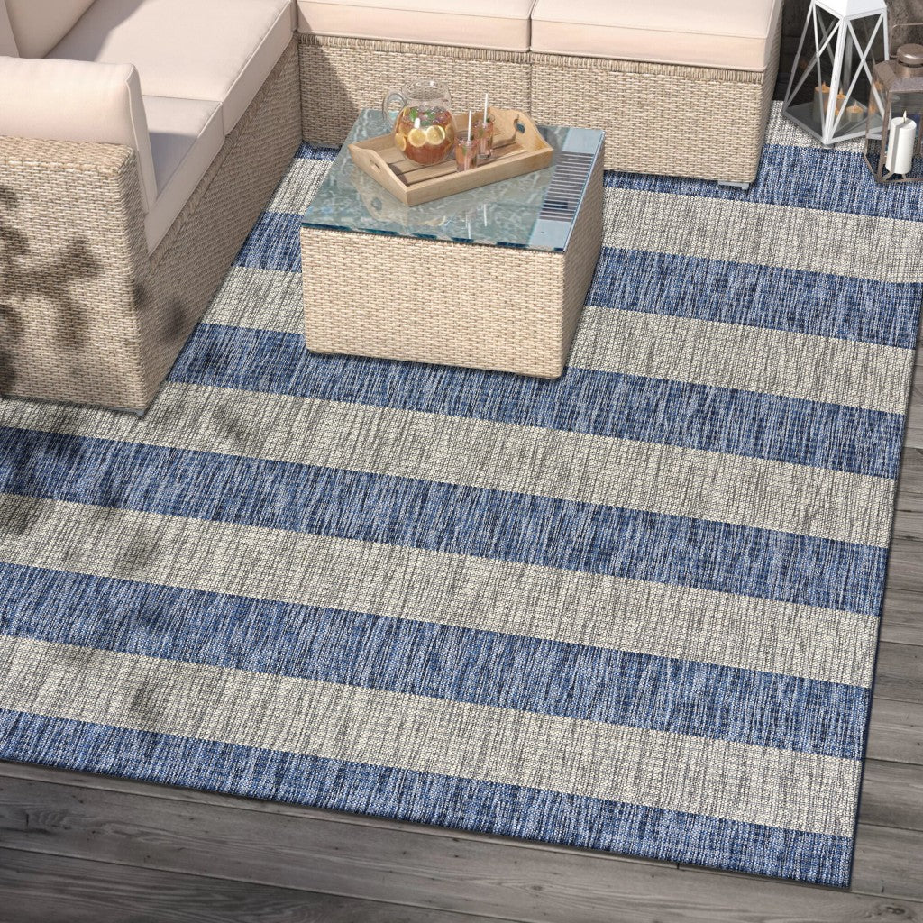 5' X 7' Navy/Gray Striped Indoor Outdoor Area Rug