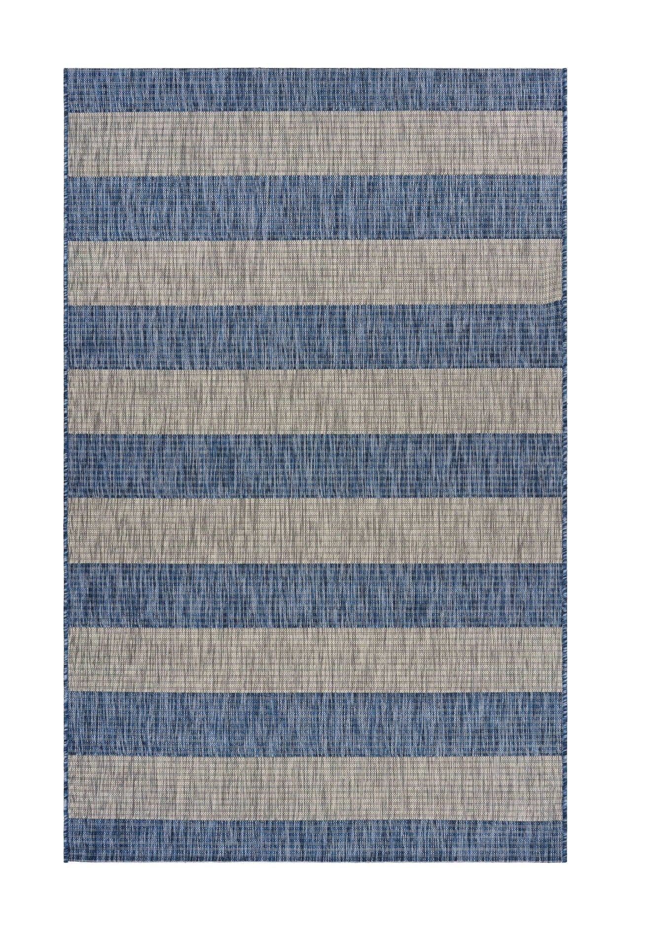 5' X 7' Navy/Gray Striped Indoor Outdoor Area Rug