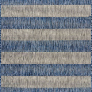 5' X 7' Navy/Gray Striped Indoor Outdoor Area Rug