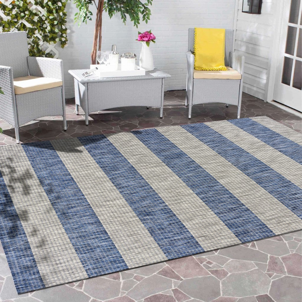 5' X 7' Navy/Gray Striped Indoor Outdoor Area Rug