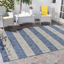 5' X 7' Navy/Gray Striped Indoor Outdoor Area Rug
