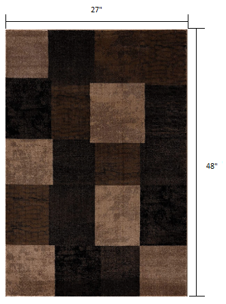 2’ X 4’ Brown Geometric Blocks Area Rug