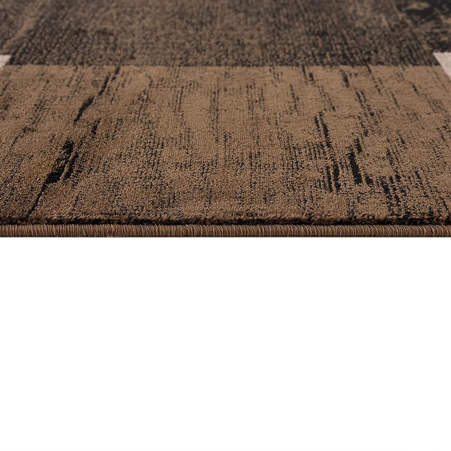 2’ X 4’ Brown Geometric Blocks Area Rug
