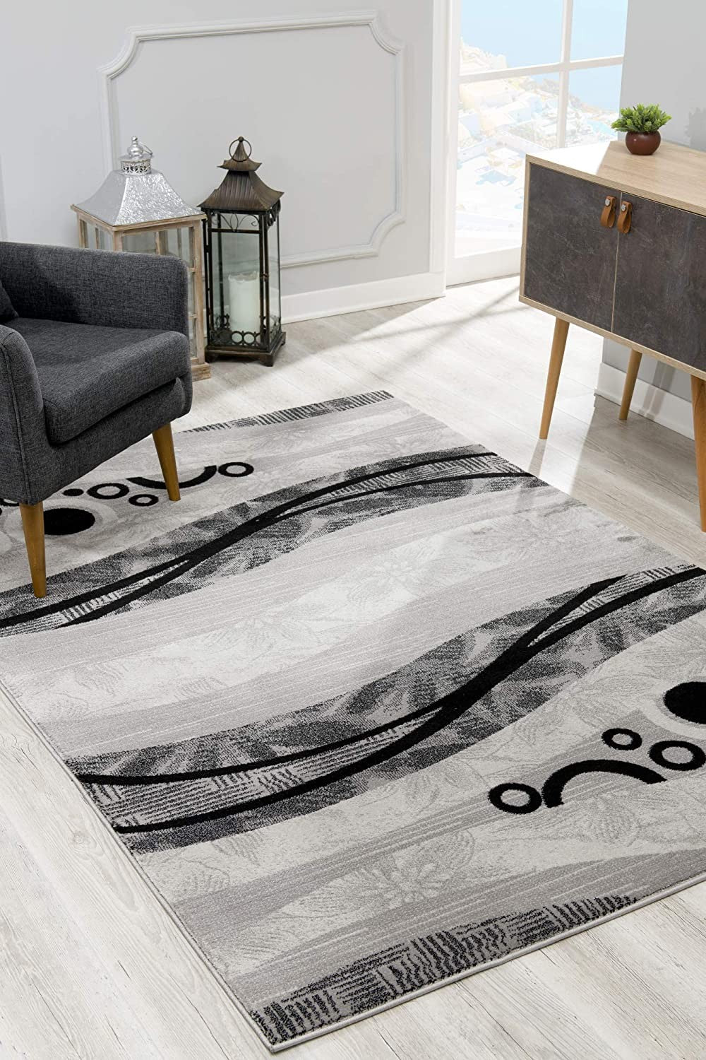 2’ X 10’ Gray And Black Abstract Waves Runner Rug