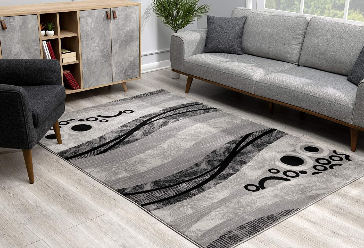 2’ X 10’ Gray And Black Abstract Waves Runner Rug