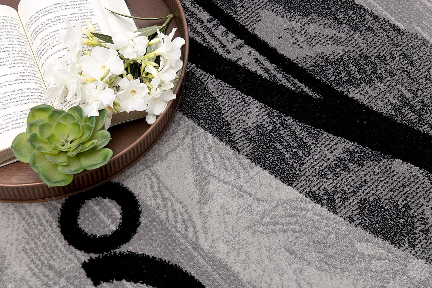 2’ X 10’ Gray And Black Abstract Waves Runner Rug