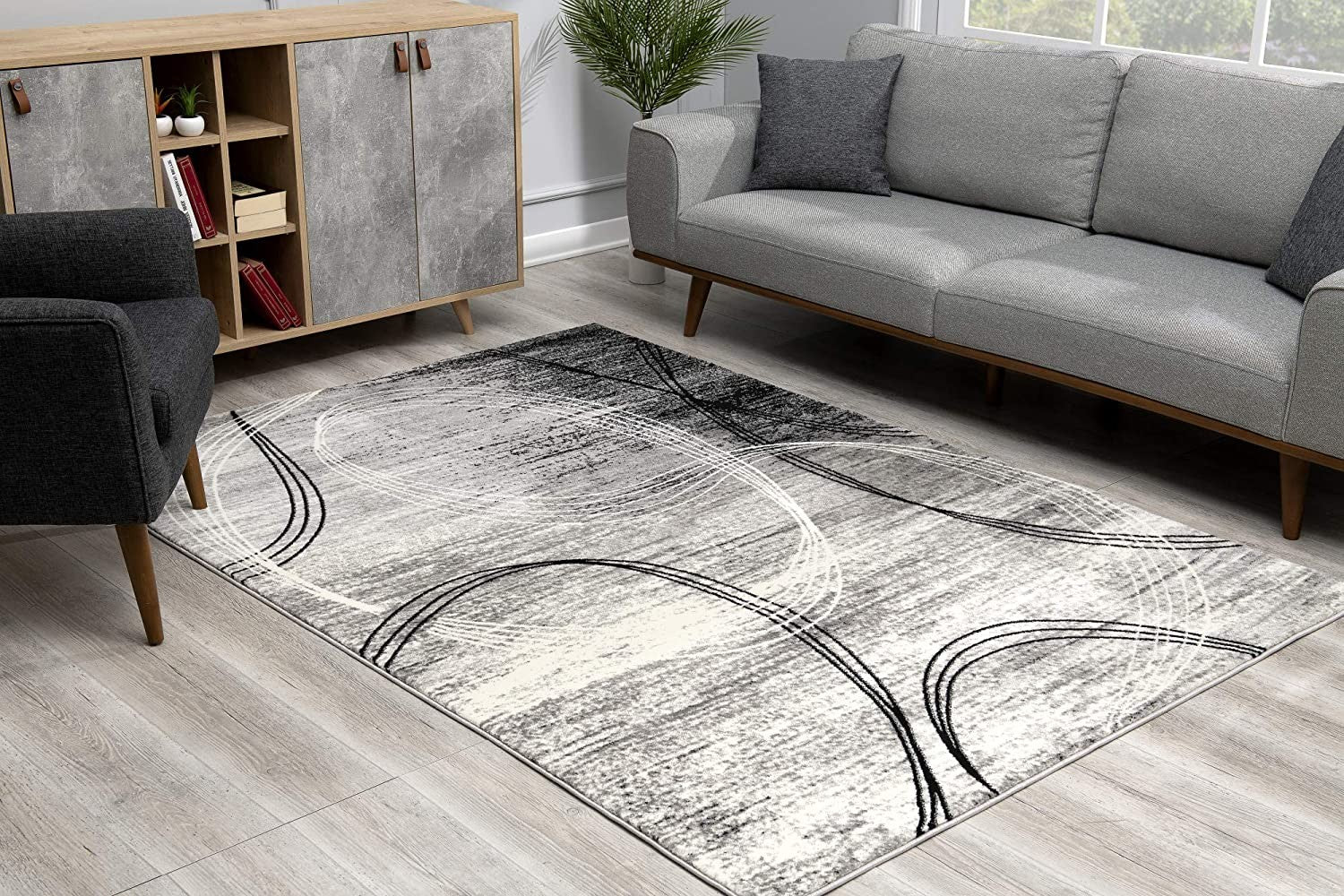 2’ X 4’ Gray Distressed Swirls Area Rug