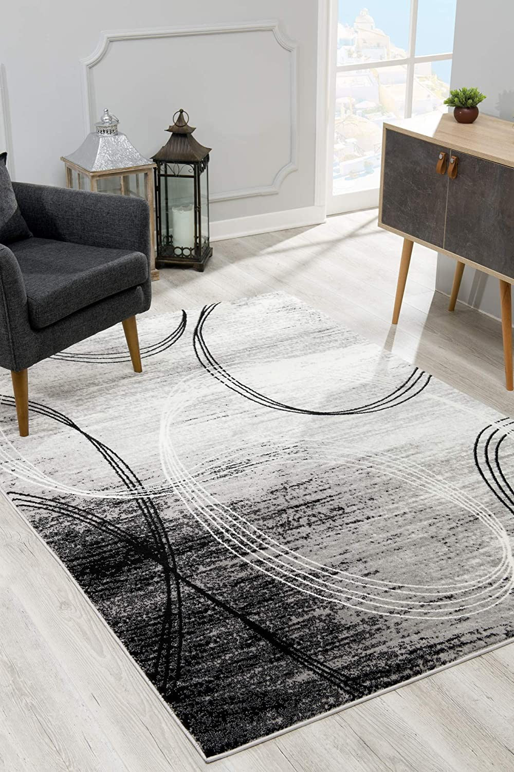 2’ X 4’ Gray Distressed Swirls Area Rug