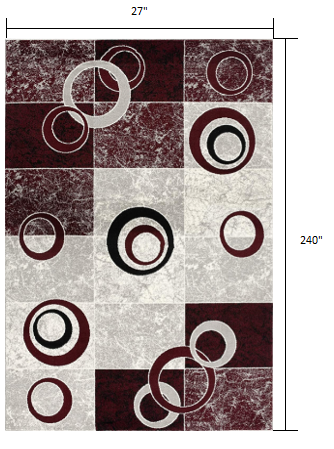 2’ X 10’ Red And White Inverse Circles Runner Rug