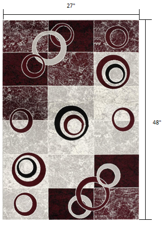 2’ X 10’ Red And White Inverse Circles Runner Rug