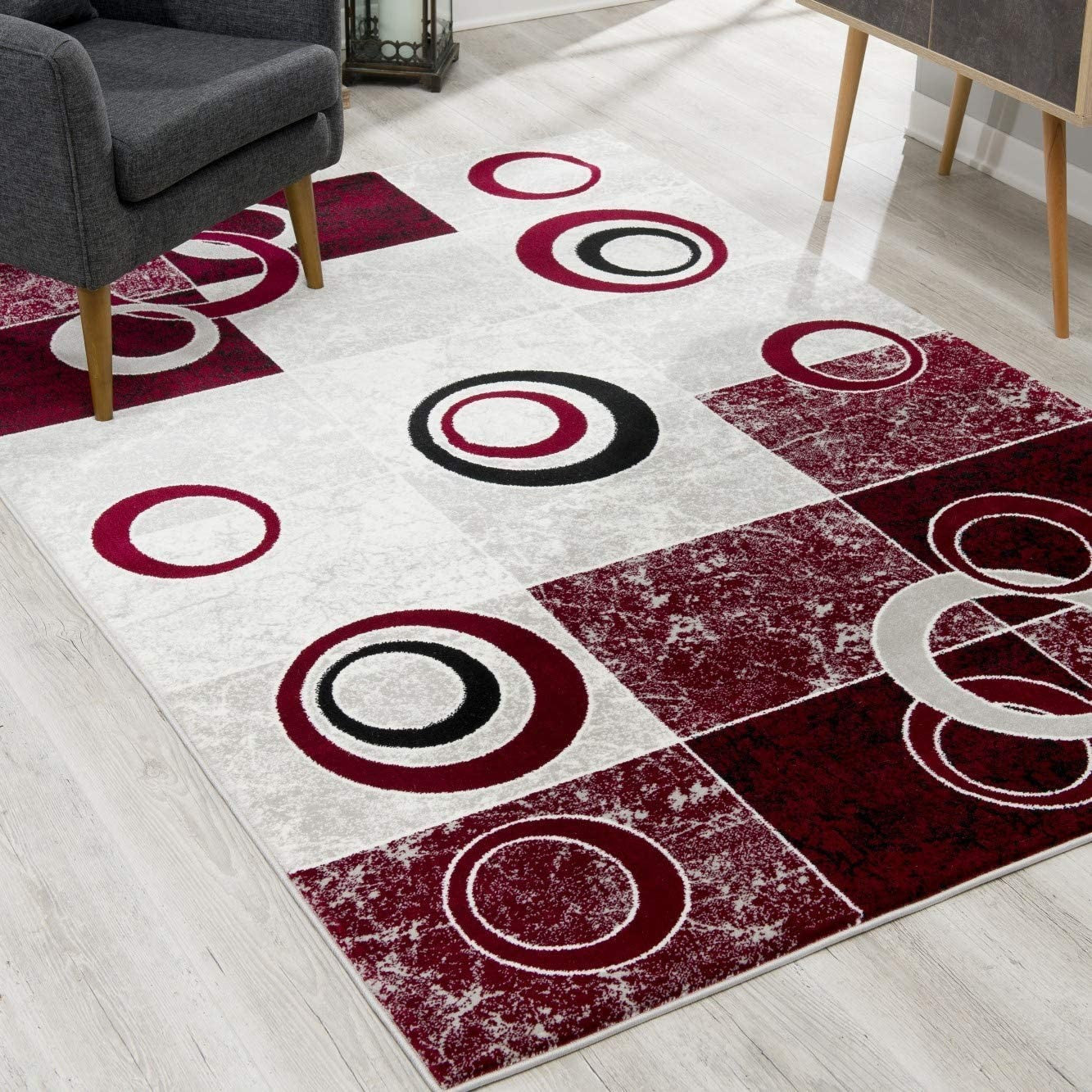 2’ X 10’ Red And White Inverse Circles Runner Rug