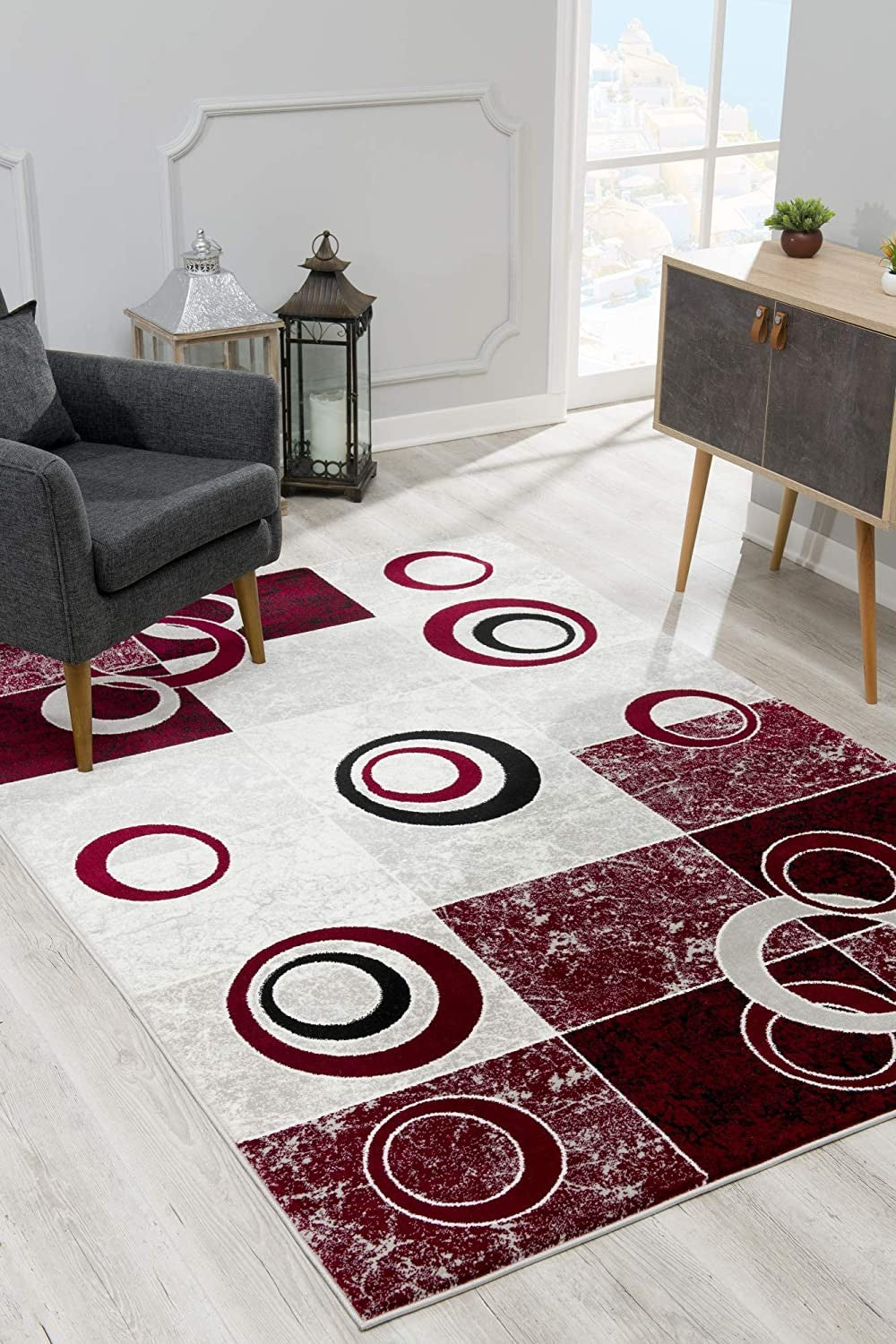 2’ X 10’ Red And White Inverse Circles Runner Rug