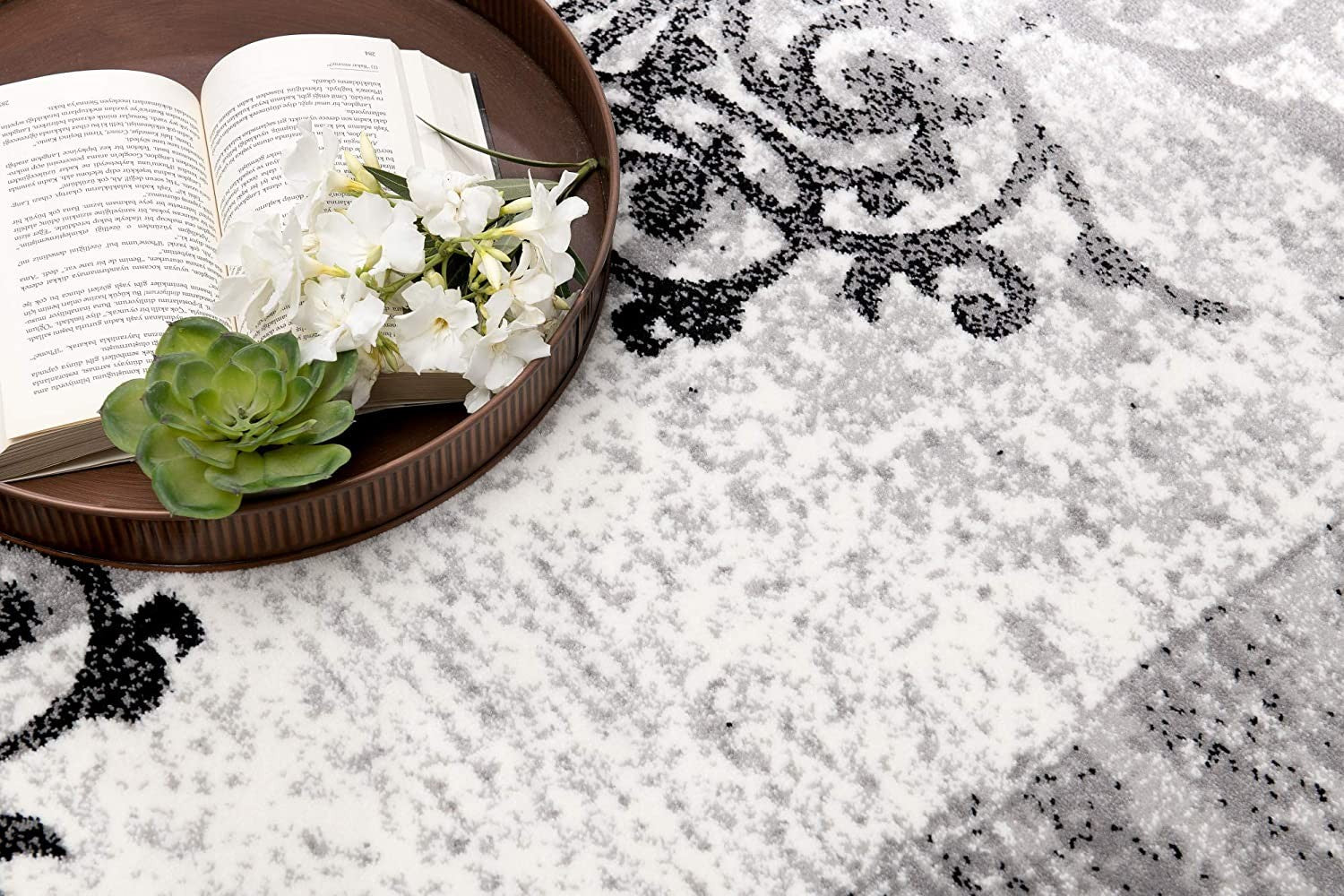 2’ X 10’ Gray Faded Filigree Pattern Runner Rug