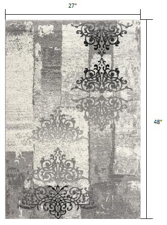 2’ X 10’ Gray Faded Filigree Pattern Runner Rug