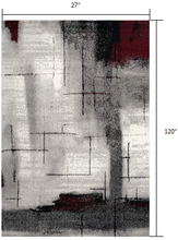 2’ X 10’ Gray And Burgundy Abstract Runner Rug