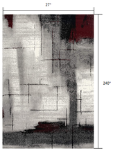 2’ X 10’ Gray And Burgundy Abstract Runner Rug