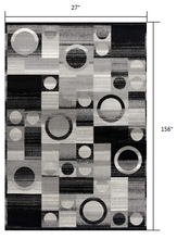 2’ X 10’ Gray Blocks And Rings Runner Rug