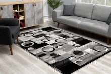 2’ X 10’ Gray Blocks And Rings Runner Rug