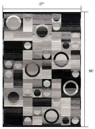 2’ X 10’ Gray Blocks And Rings Runner Rug