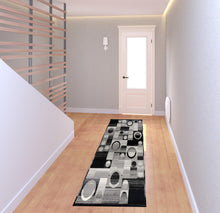 2’ X 10’ Gray Blocks And Rings Runner Rug