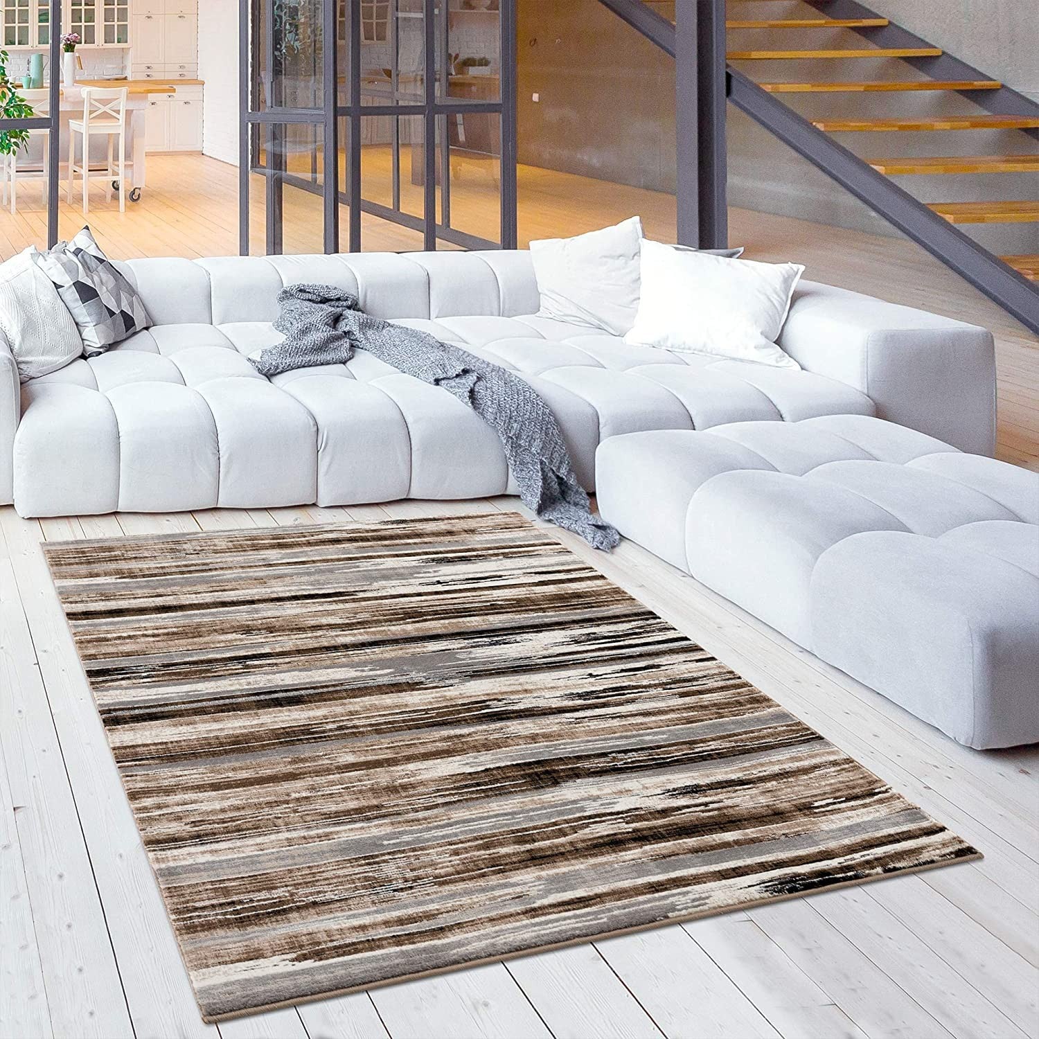 4’ X 6’ Beige Rustic Strokes Area Rug